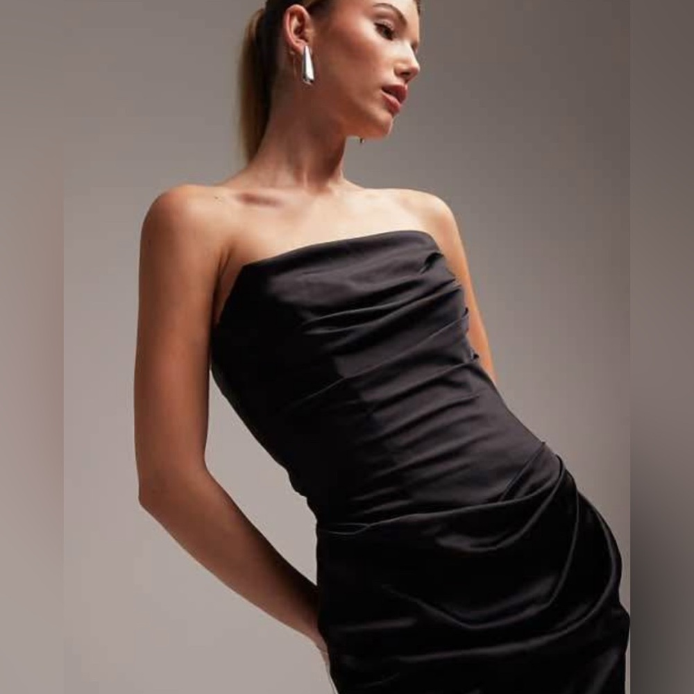 Black Ruched Strapless Sheath Dress from Italy
